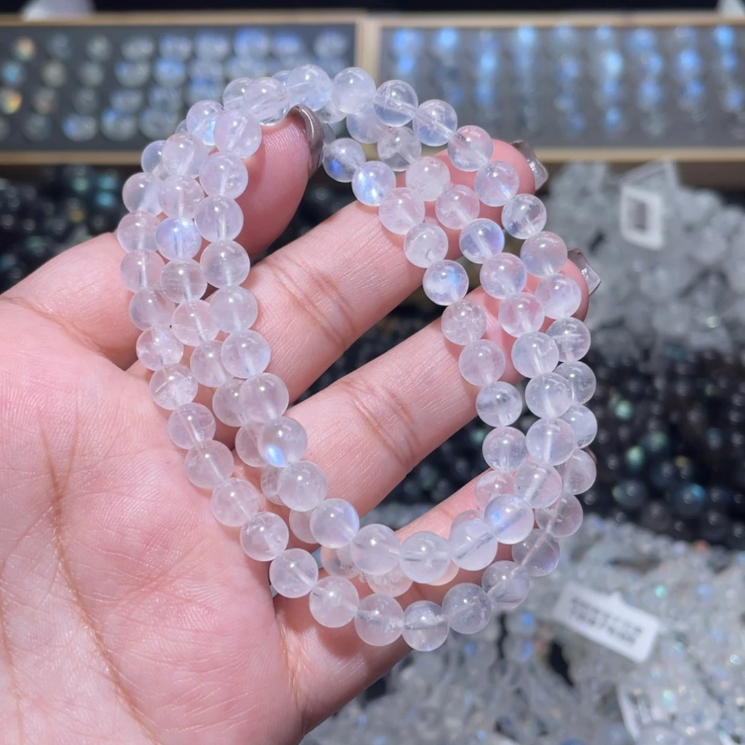 手链长石未镶嵌奶油体蓝月光手链多圈6.5mm捡漏价