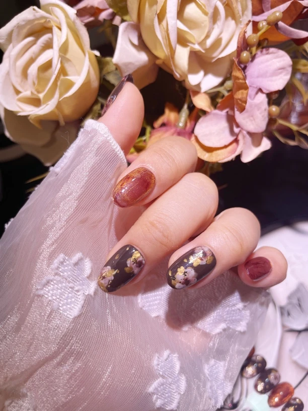 【油画繁花】手绘花卉复古手工穿戴甲纯色