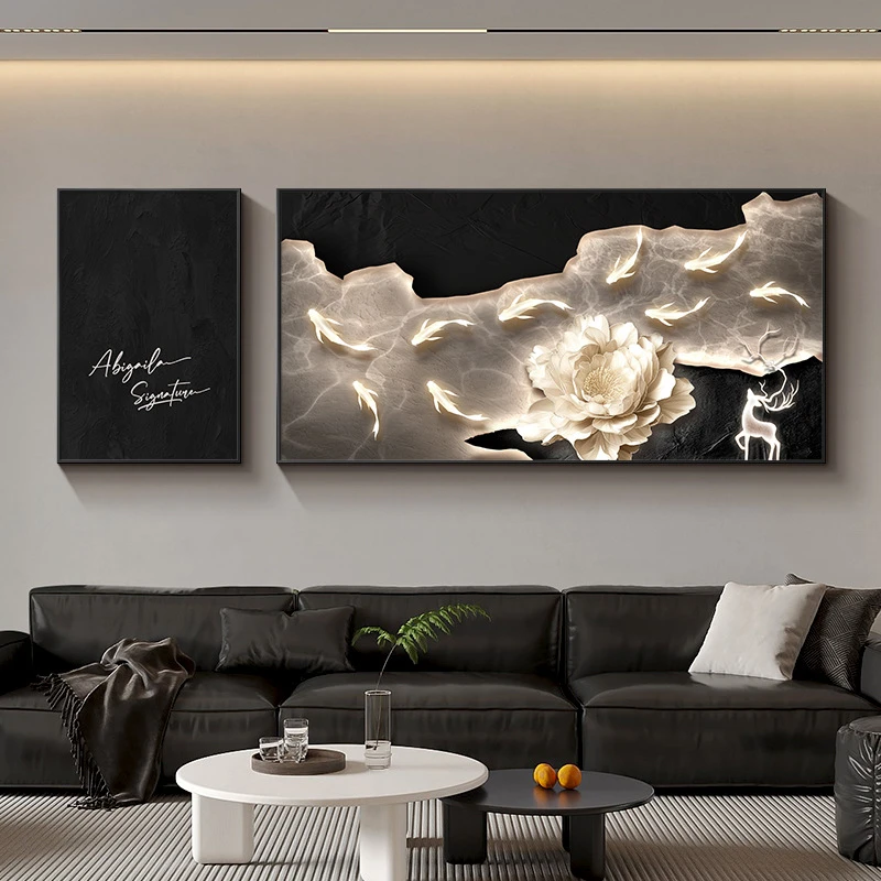 轻奢高级感九鱼图2025新款高端双联组合挂画客厅沙发背景墙装饰画
