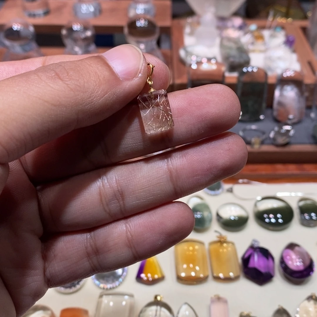 水晶颈饰银S925镶嵌金发