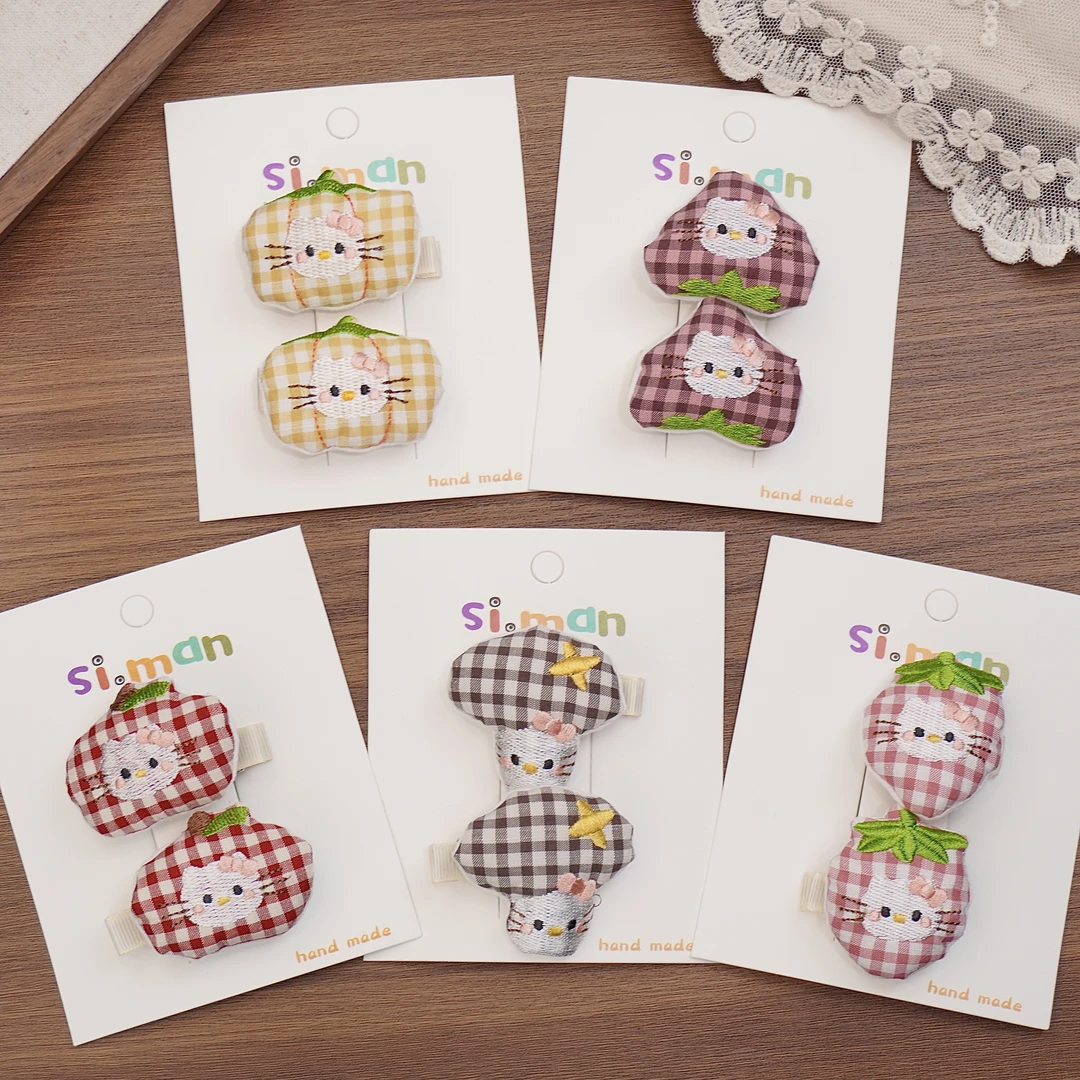 满9.9飞 卡通可爱猫咪女孩包布鸭嘴夹发夹立体刺绣儿童手工发饰