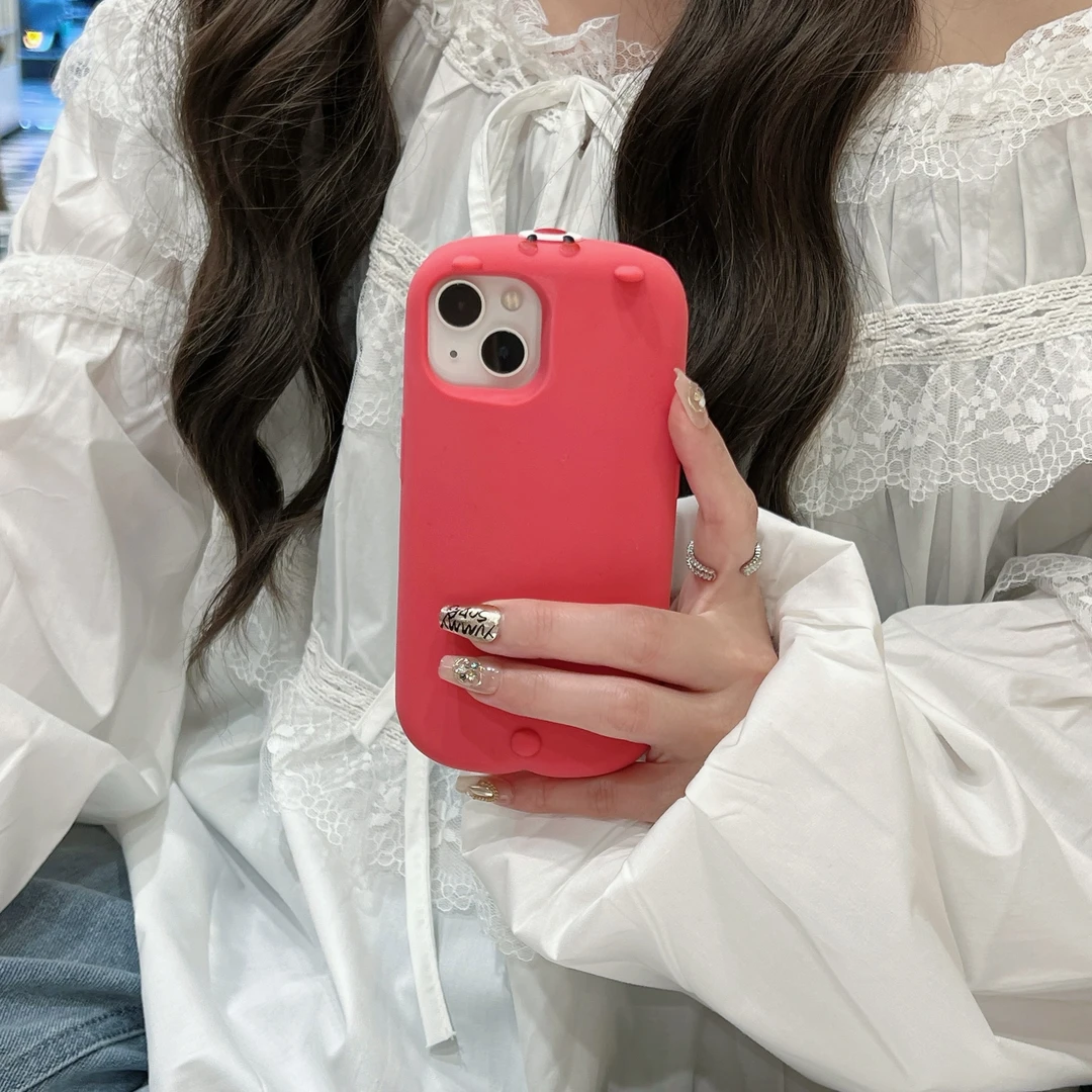 (苹果)睡趴草莓熊创意适用iPhone16可爱女款卡通立体软硅胶手机壳