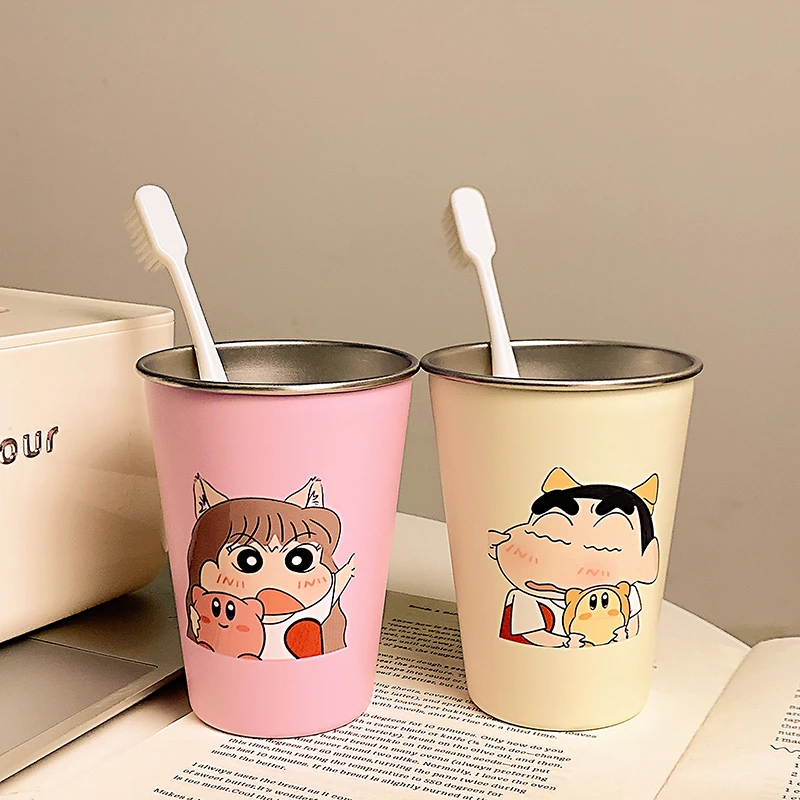 卡通蜡笔小新情侣漱口杯可爱刷牙高颜值洗漱牙刷不锈钢杯家用儿童