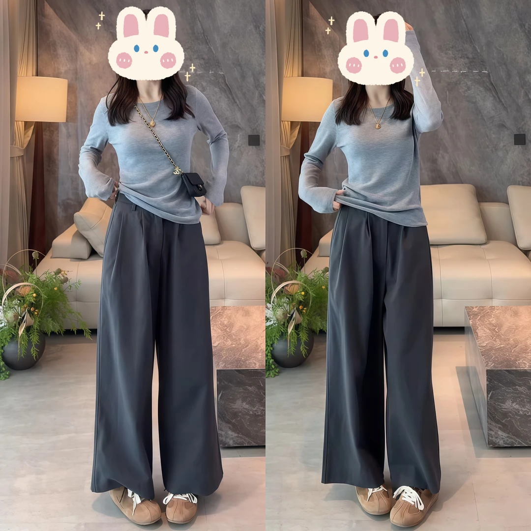 流光风春秋针织打底衫内搭女款长袖修身上衣+纯色阔腿裤BB50263