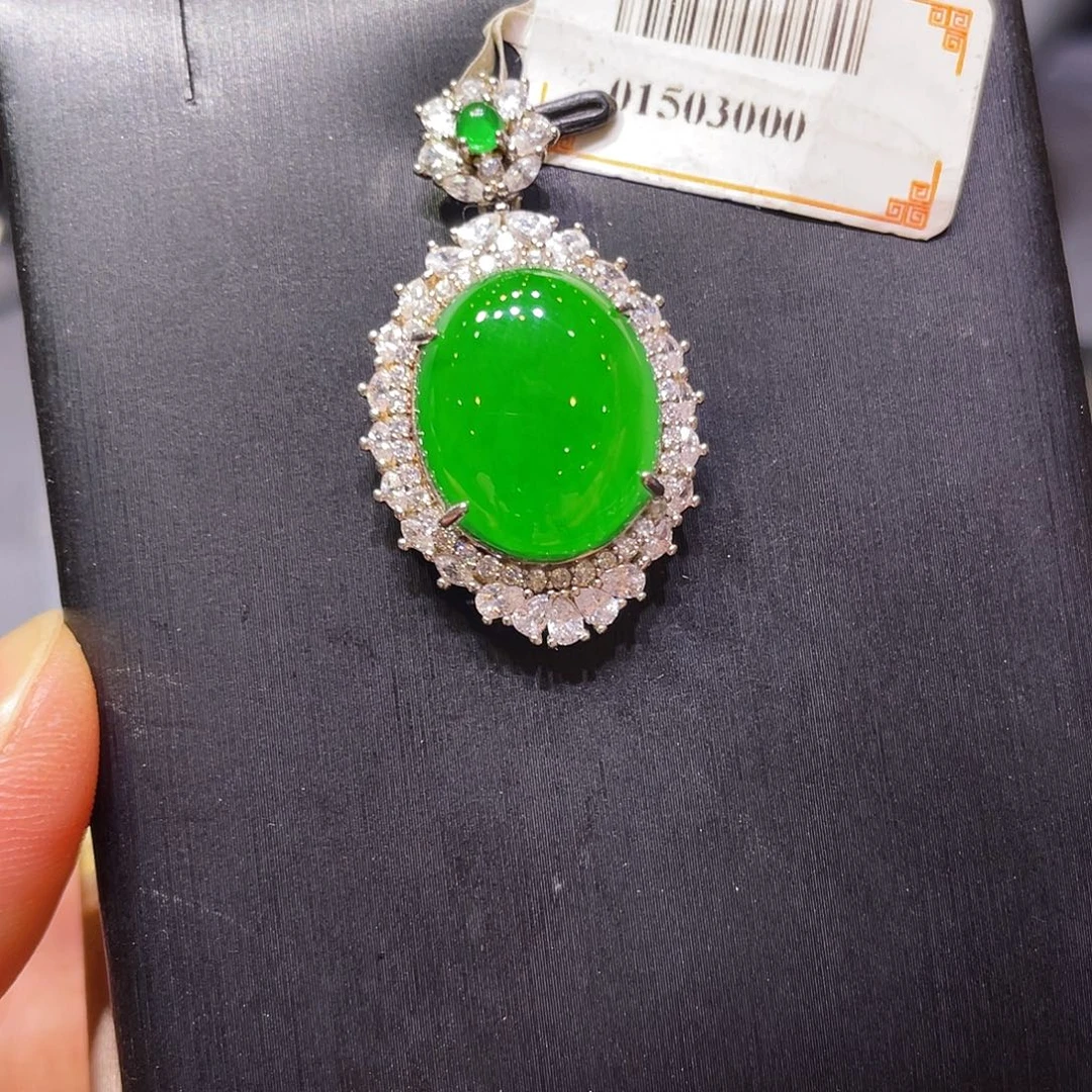 翡翠银S925镶嵌项链吊坠