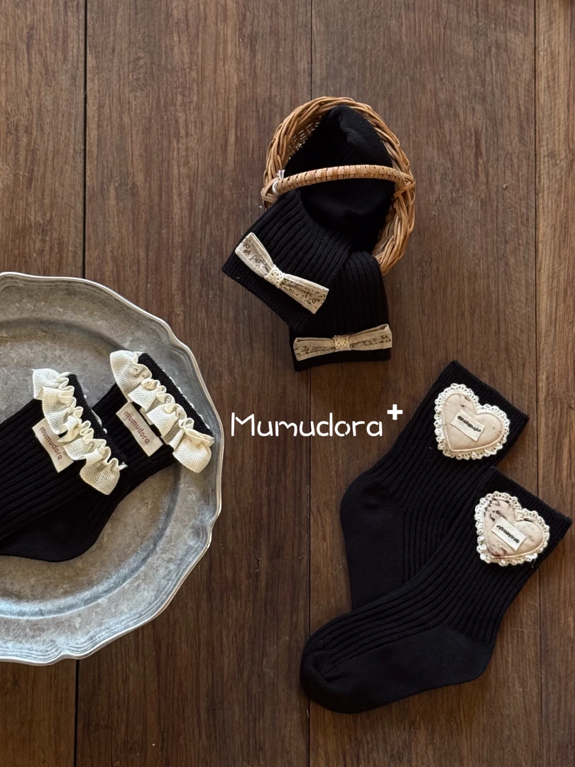 2025秋季新品韩系儿童花边蝴蝶结短袜女宝宝黑色系灰色系袜子