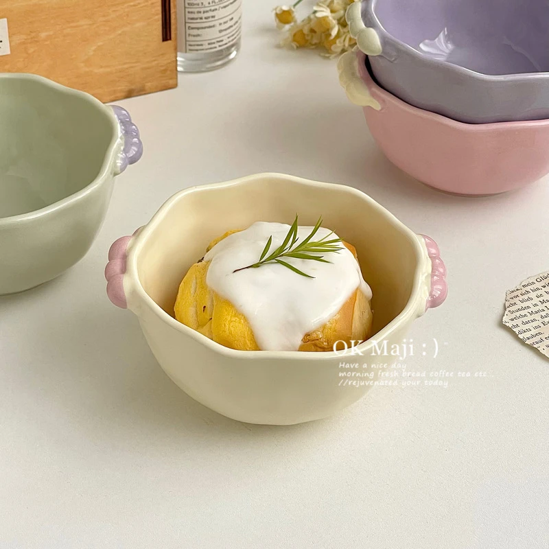 ins糖豆珍珠双耳碗高颜值可爱奶油风酸奶水果燕麦沙拉早餐汤饭碗