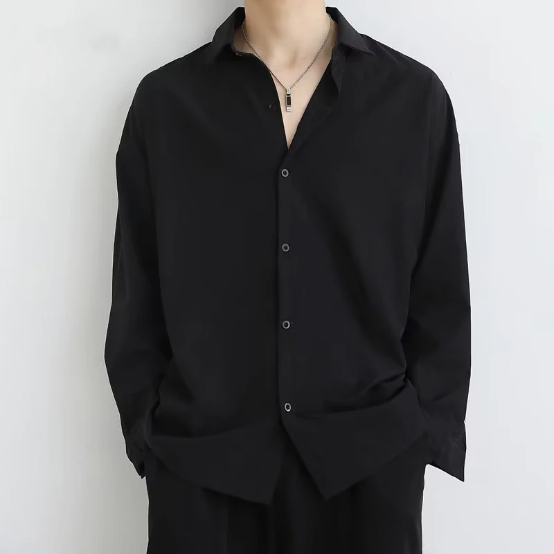 加肥加大黑色衬衫男士长袖宽松大码春秋季潮流休闲薄款冰丝衬衣男