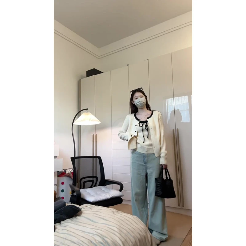 温柔显瘦吊带背心针织衫上衣两件套2025针织毛衣外套阔腿裤三件套