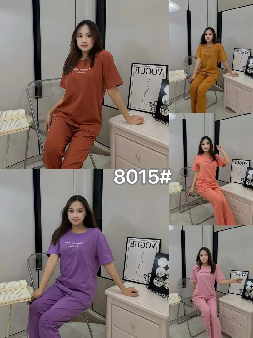 宜美多家 老牌冰瓷棉字母印花长裤家居服8015