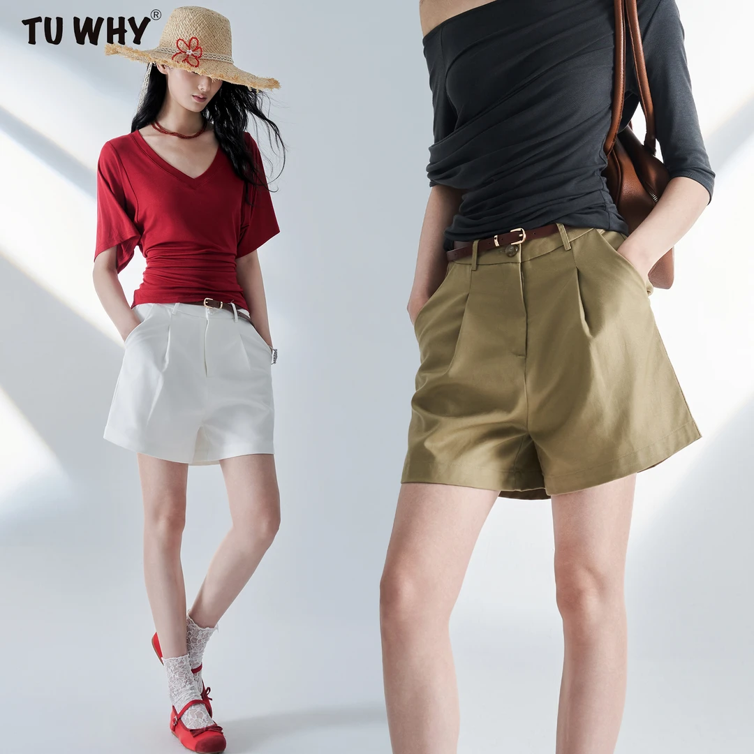 TUWHY【夏新品】“风屿流光”莱塞尔复古阔腿裤天丝短裤（赠腰带）