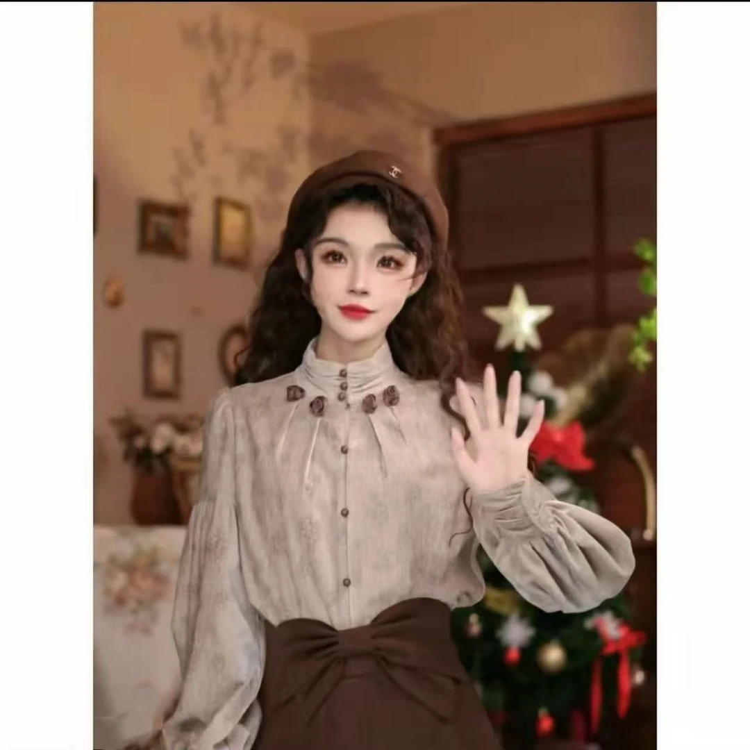 【770】2025显瘦气质小众立体花朵设计感长袖衫法式百搭衬衣女