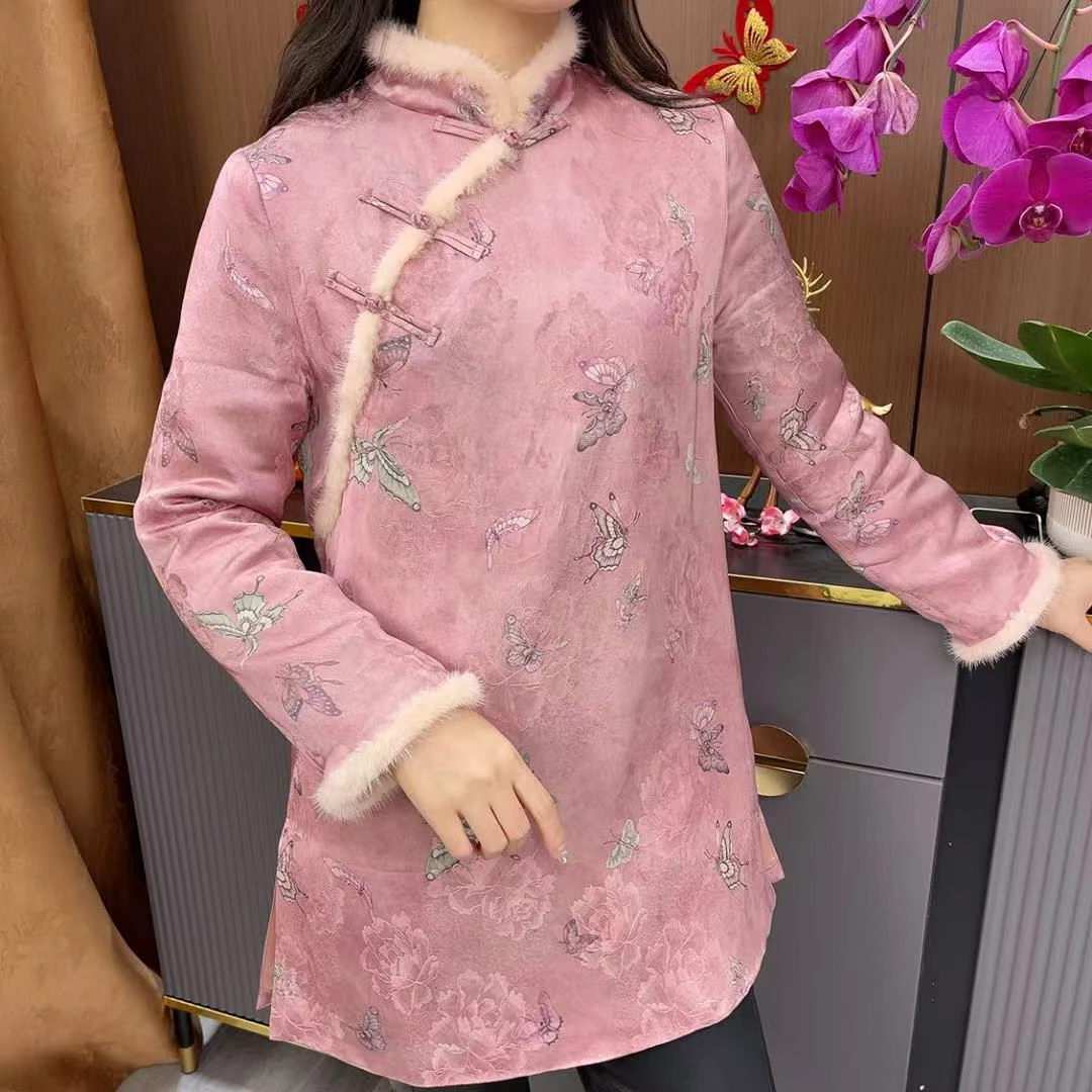 【依美之源】翩翩起舞复古中式立领加棉旗袍