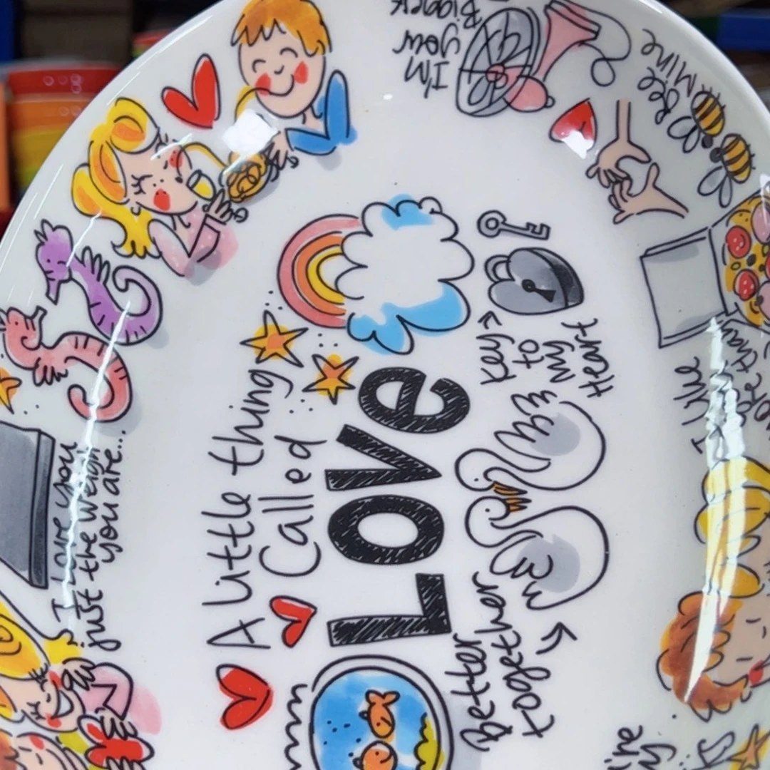 粉***花陶瓷love椭圆深盘