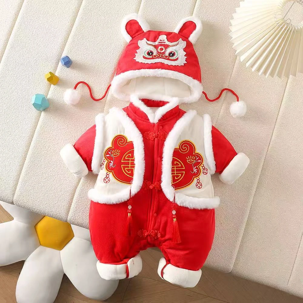 新品上新！！0230平安锁厚棉婴幼儿宝宝喜庆加厚保暖连体拜年服哈衣