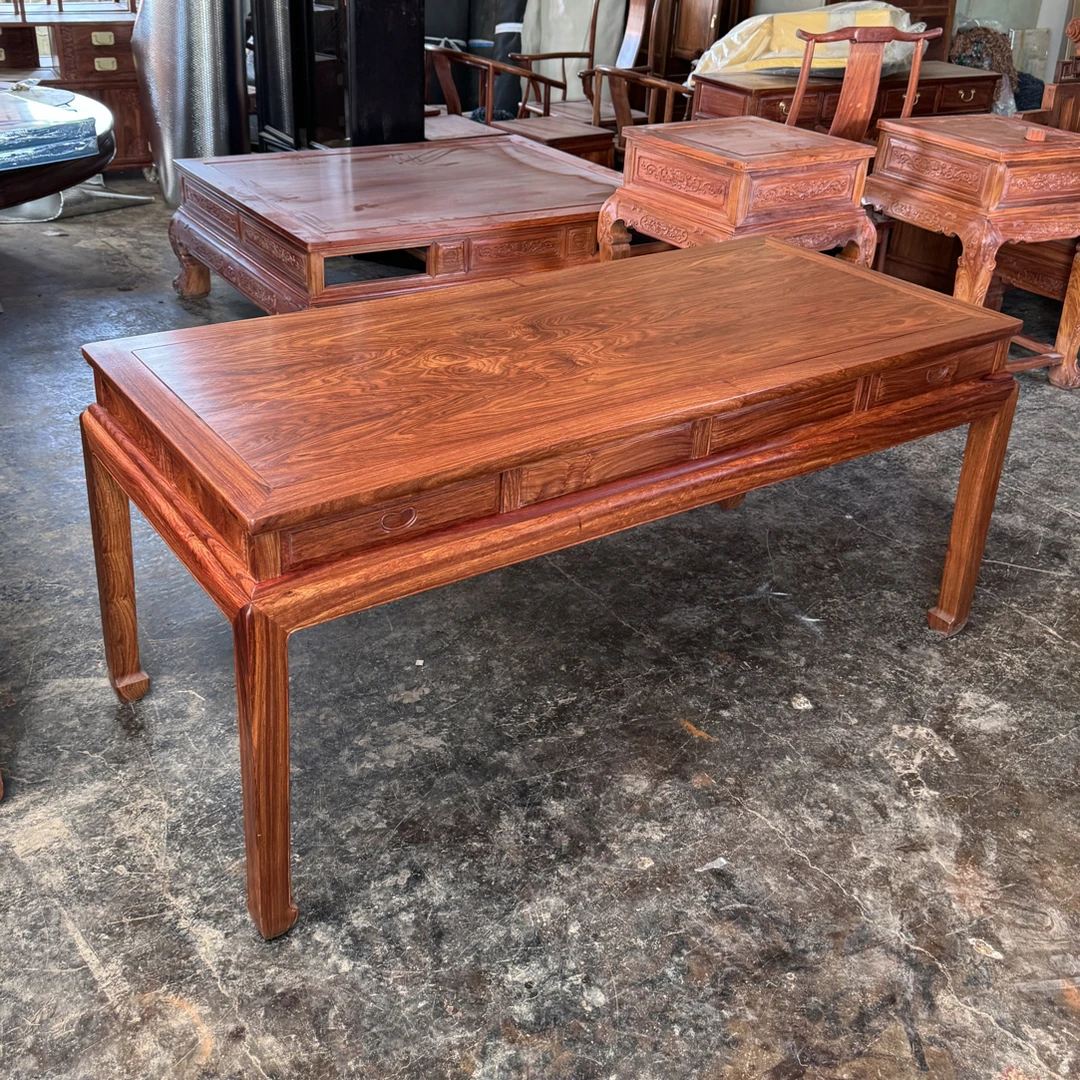 刺猬紫檀明式干泡台176@78@80高明式书桌带抽干泡台马蹄桌红木桌