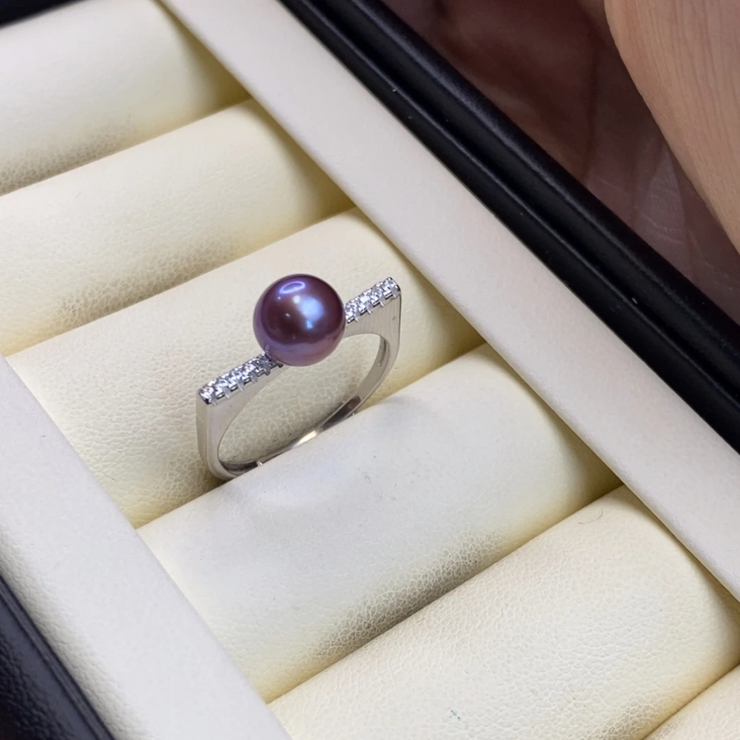 戒指银S925镶嵌淡水珍珠