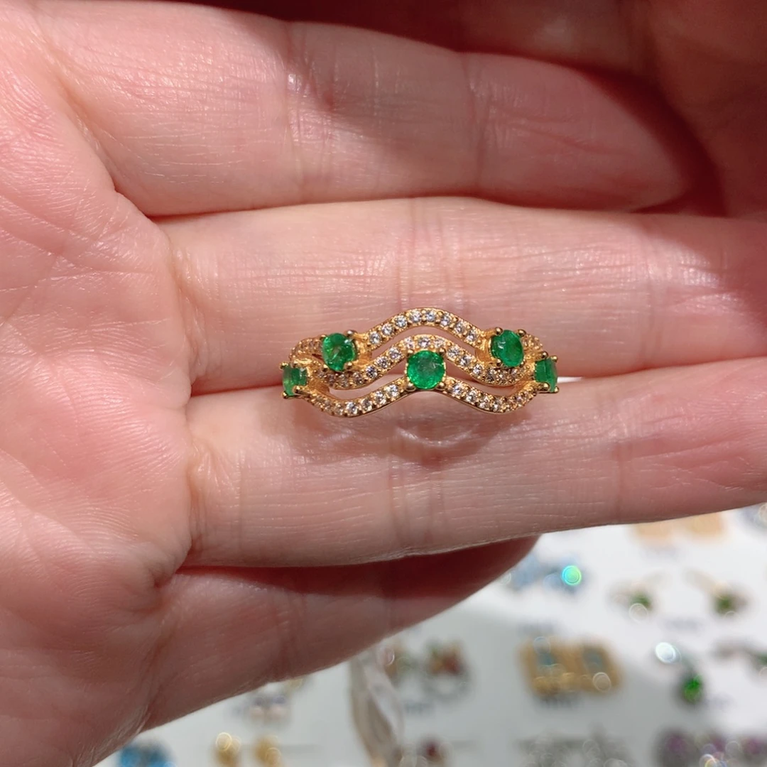 戒指银S925镶嵌祖母绿