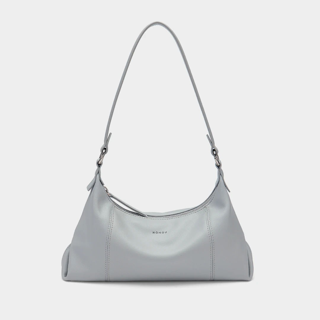 HONGU/红谷时尚真皮HOBO包腋下包单肩斜挎包百搭小众经典