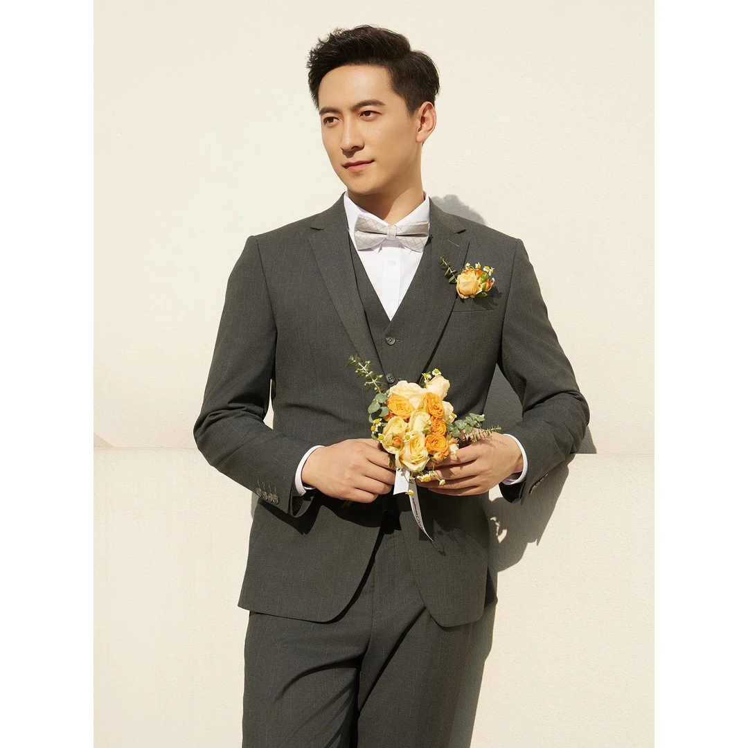 【三件套】利郎男士休闲结婚商务职业修身双开叉九分裤西服24QXF01