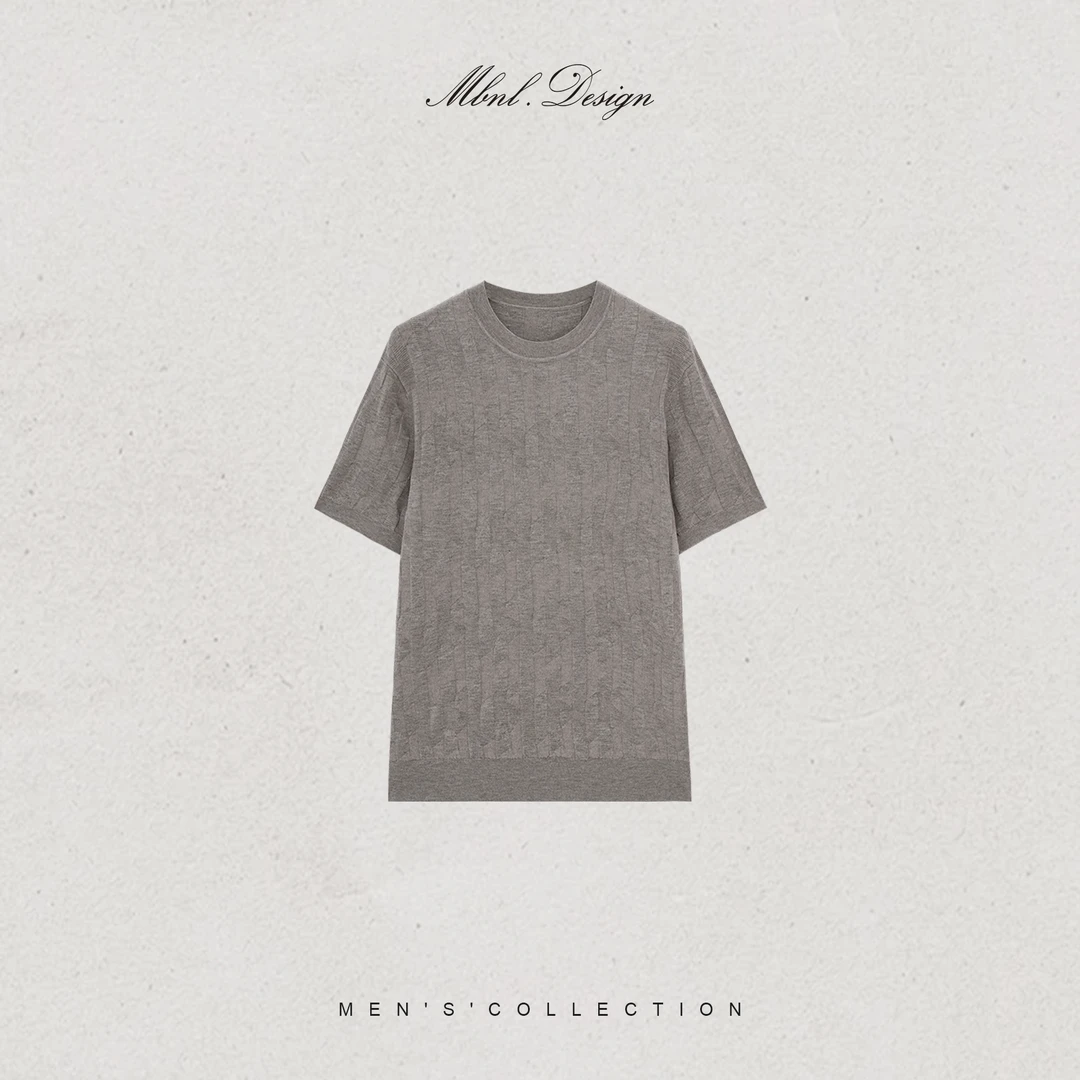MBNL-F「Mono」秦磊男装竖纹罗纹针羊绒羊毛混纺T恤LL-WSY1158