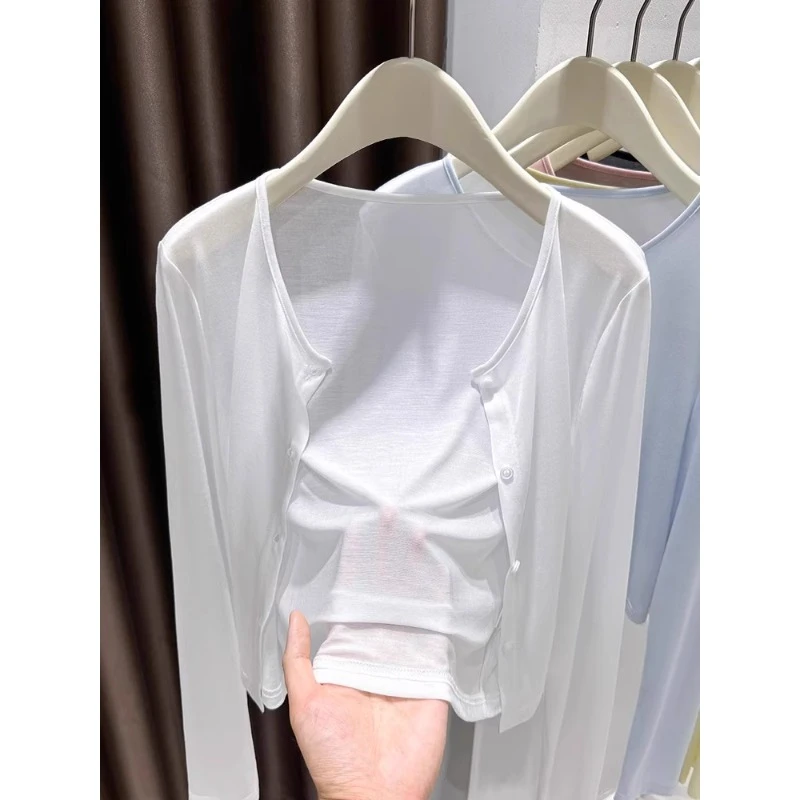 芯娇晴莱赛尔长袖开衫女装外搭披肩配裙子夏季短款罩衫空调衫上衣