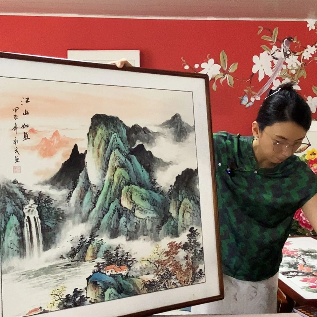 大****国画手写手绘带框包邮82✖️82国画作品