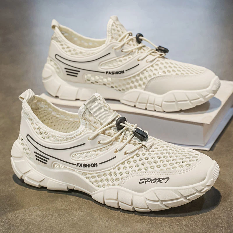 鸿星官网尔克2025夏季镂空钓鱼网面鞋轻便透气飞织跑步鞋防臭防滑