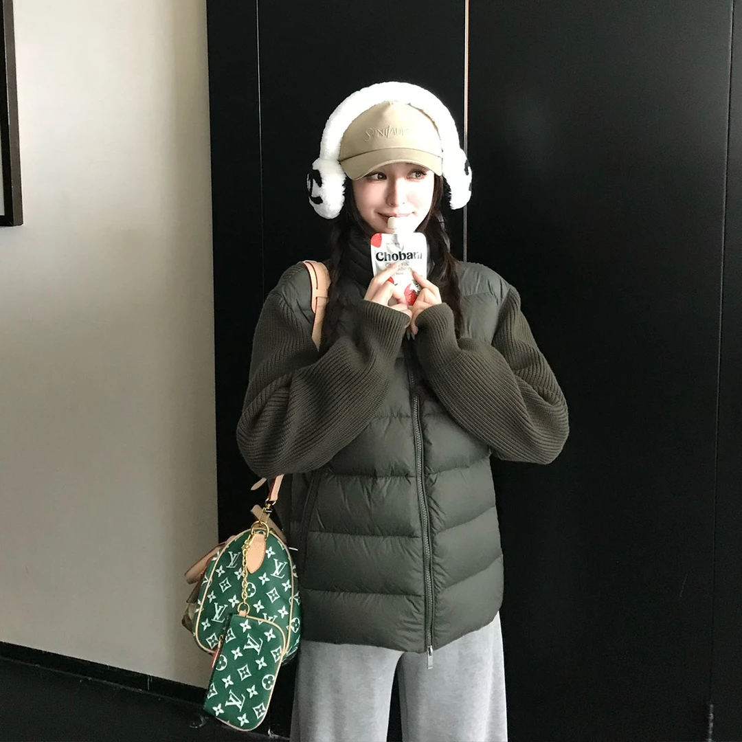 美式复古高街针织拼接棉服轻薄款2025年冬季新款高级感棉衣短外套
