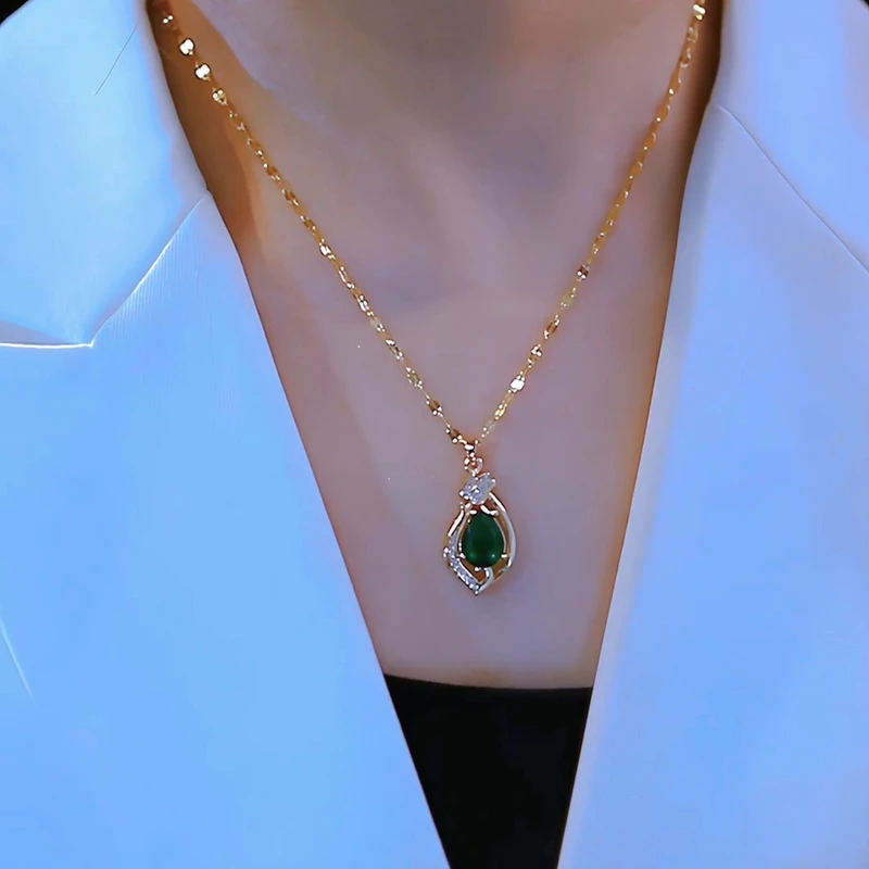 【520限定】时尚新绿色项链女气质精致锁骨链百搭不掉色轻奢复古