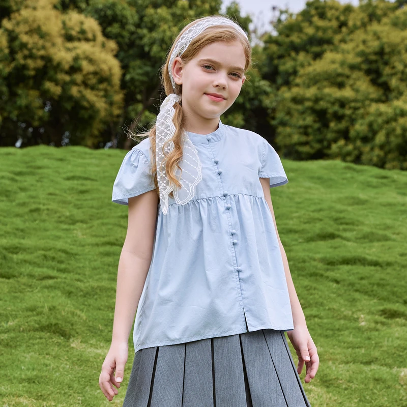 1902女童衬衫儿童夏装2025新款爆款中大童洋气时髦6-12岁短袖上衣