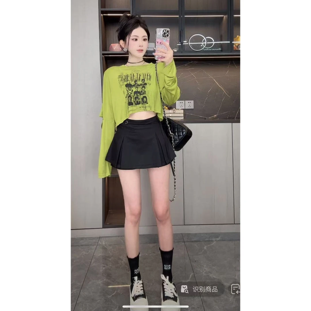 曼曼【鬼马酷妹~】韩系字母头像印花宽松镂空透气长袖防晒T恤