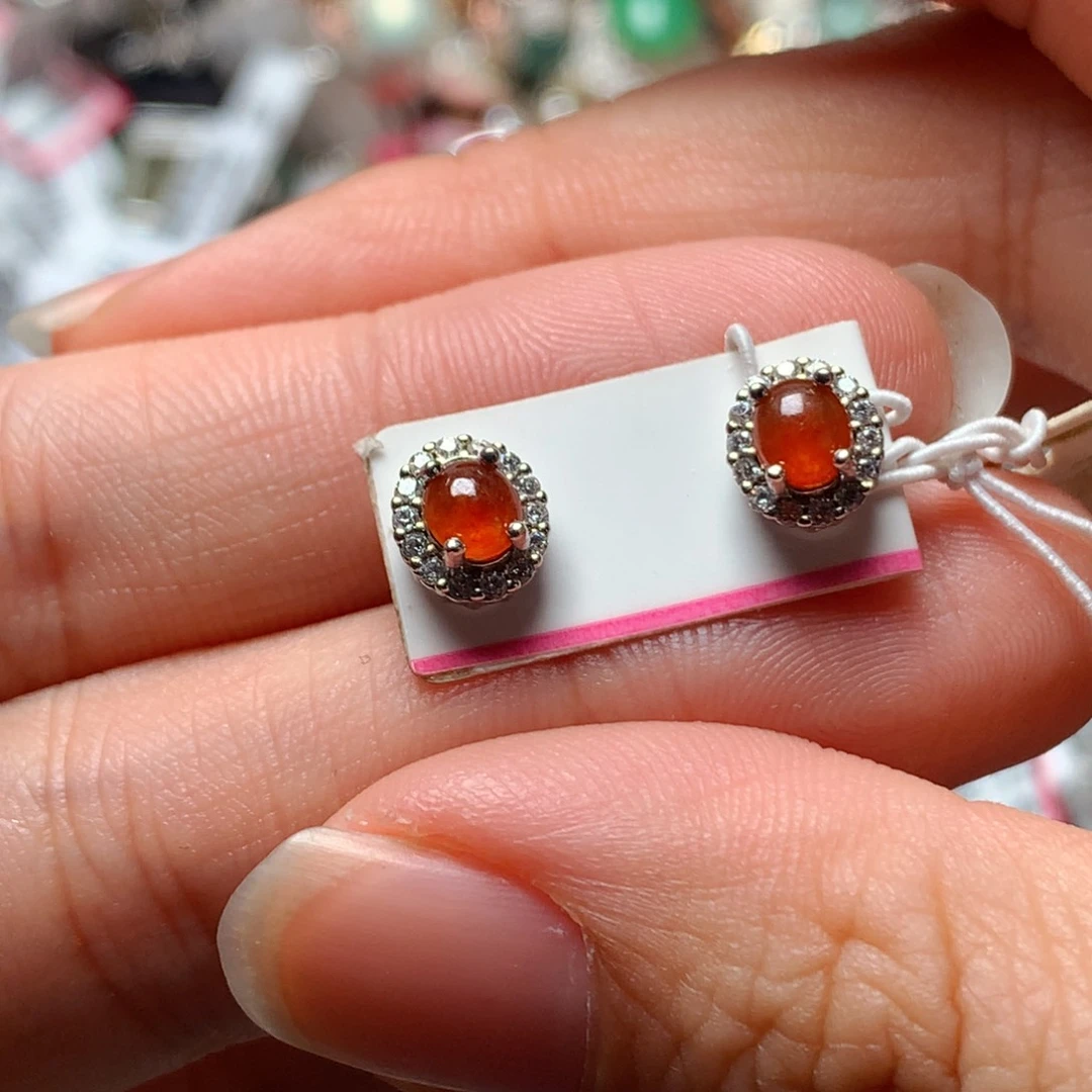 翡翠戒指银S925镶嵌天然翡翠耳饰