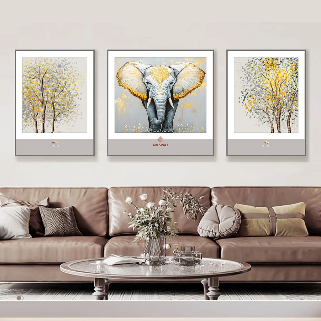 客厅油画风格三联装饰画清新绿植温馨艺术奶油风挂画