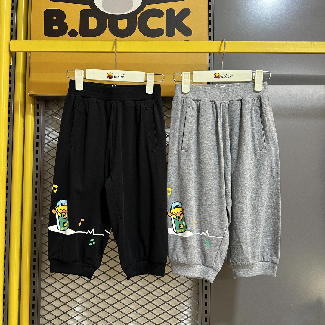 B.Duck小黄鸭童装小童中裤2025夏款时尚七分裤黑色儿童裤子