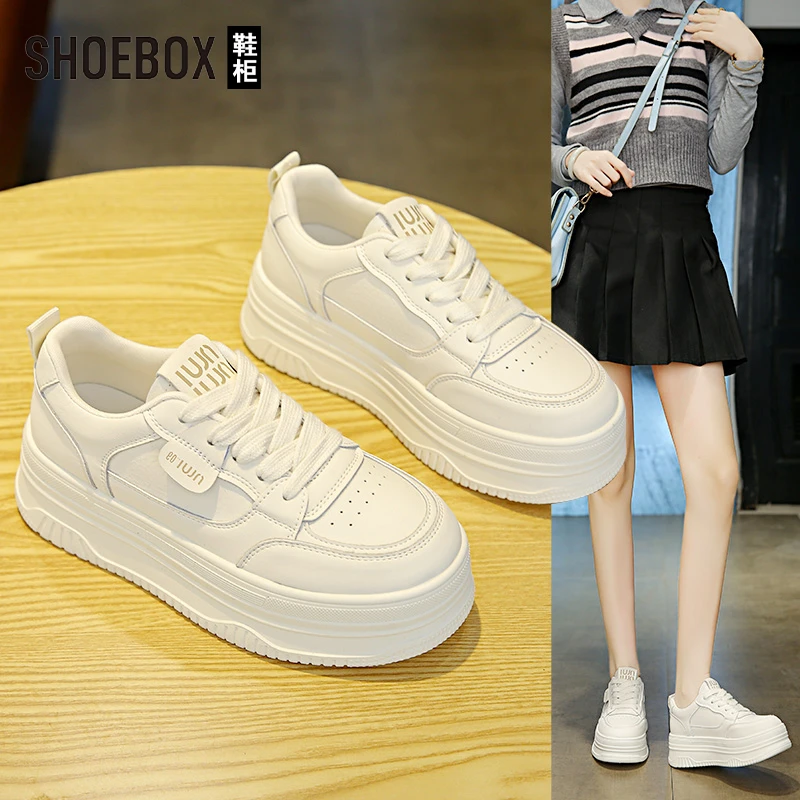 SHOEBOX鞋柜厚底小白鞋女秋季爆款防滑增高百搭时尚运动休闲鞋