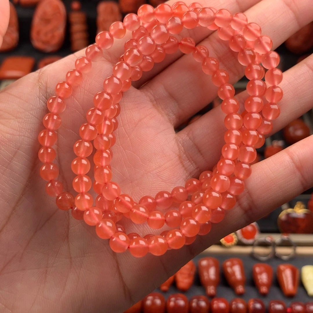 南红玛瑙冰粉佛珠5+未镶嵌
