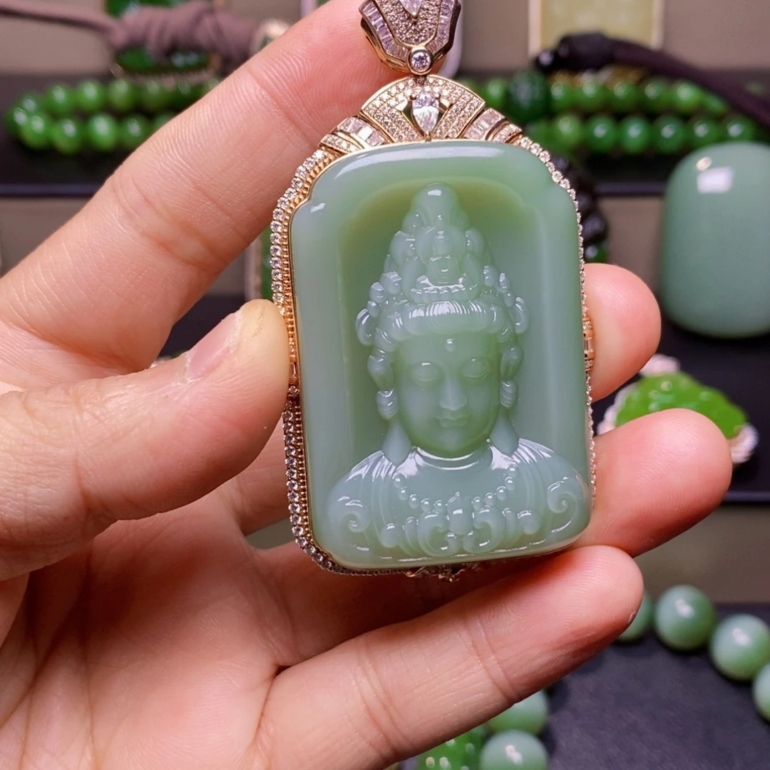 …***鲁和田玉18K金镶嵌吊坠(不含链)