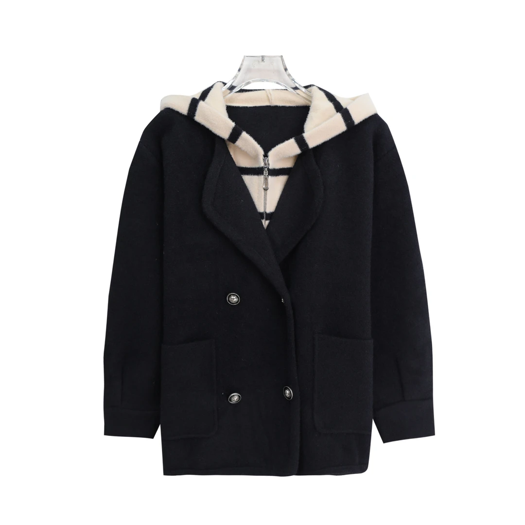 原宿风连帽拼接条纹撞色气质优雅外套X27384