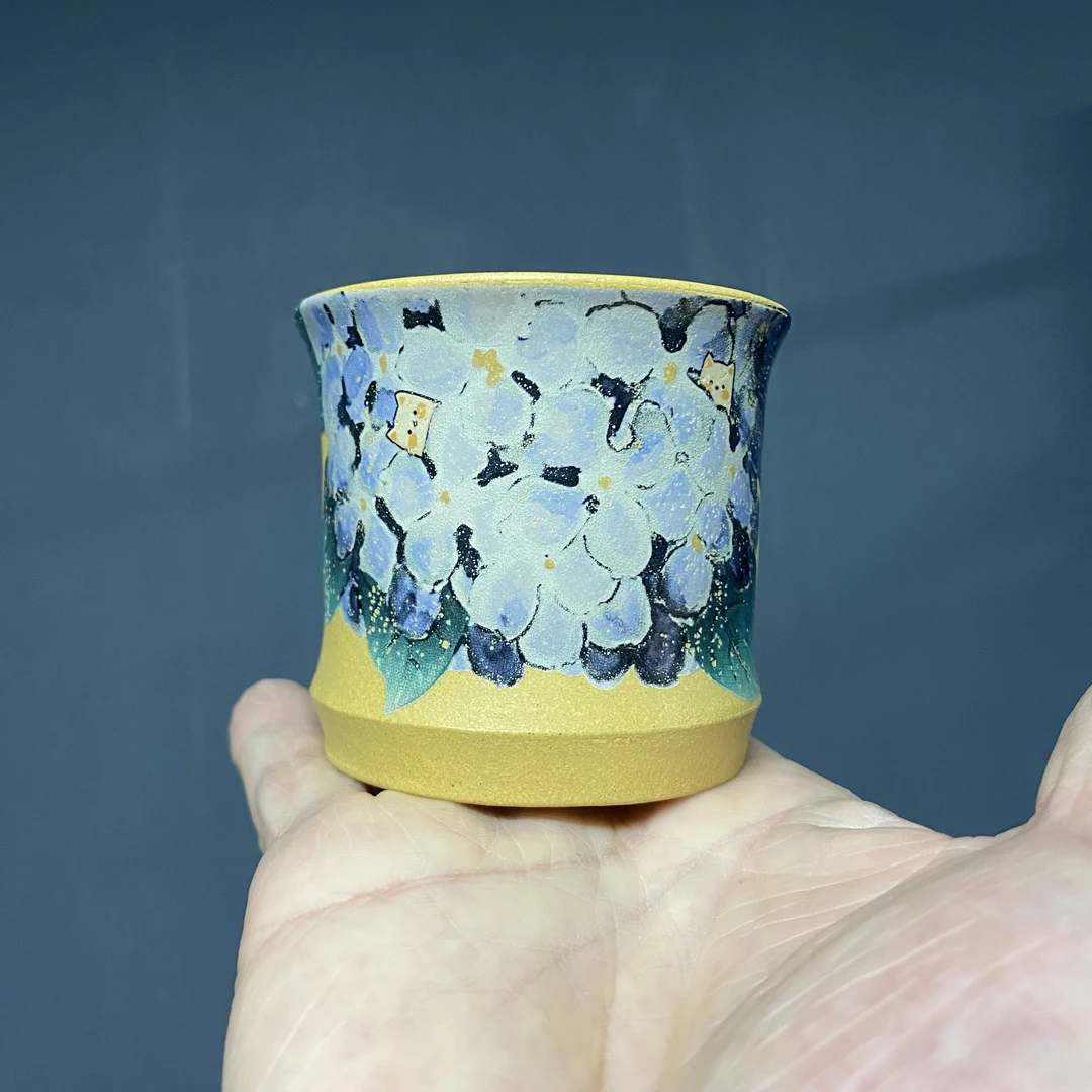 当代 宜兴原矿紫砂段泥 薄胎珐琅彩工艺 容量200cc 做工精致 典雅