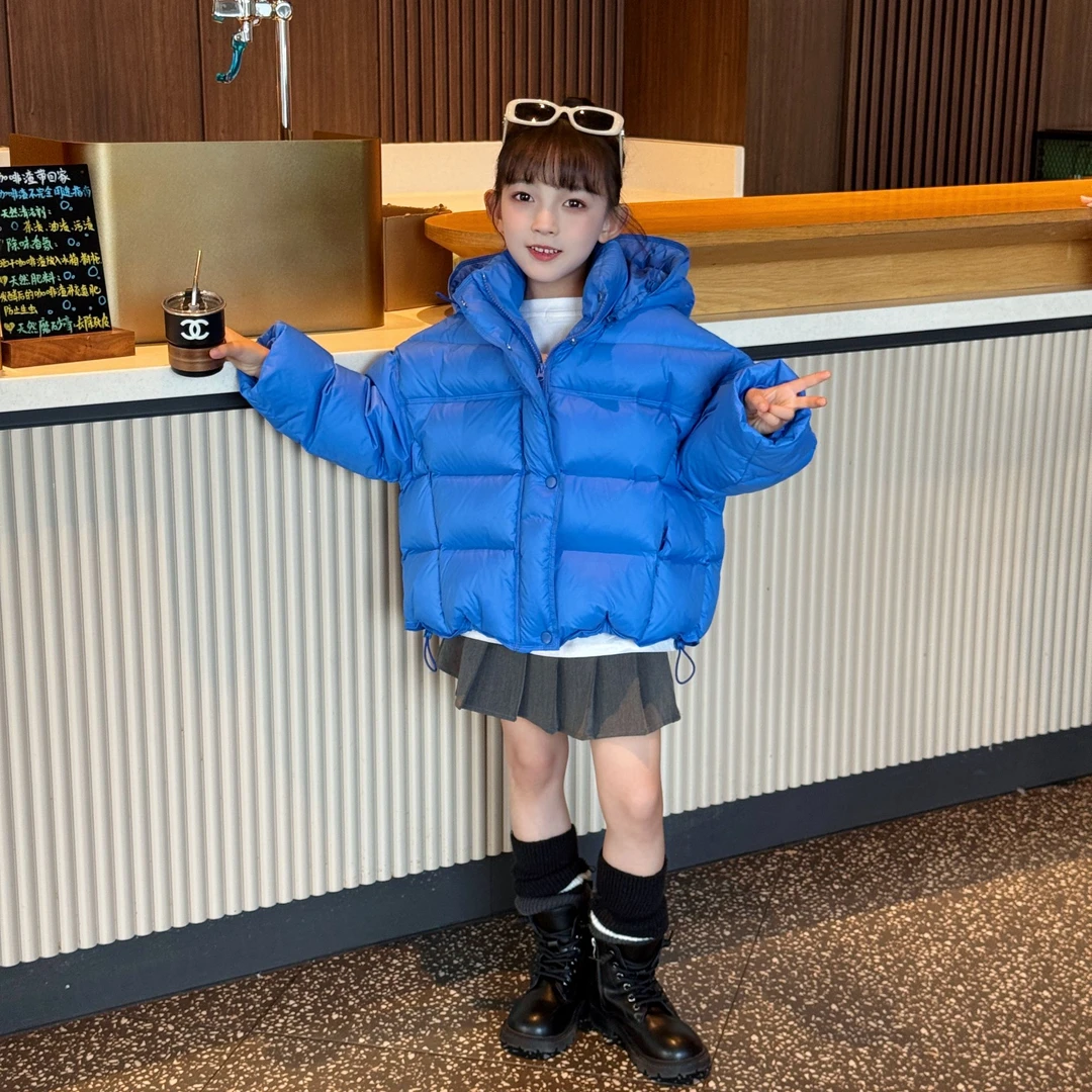 【晶】新款白时尚百搭连帽宽松鸭绒新国标加厚儿童羽绒服男女童