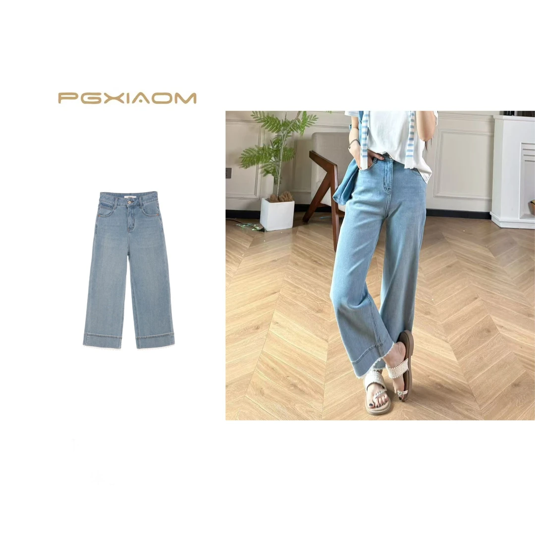 【PGXIAOM】润秀定制浅蓝色蕾丝花边九分牛仔裤(弹力)KZ6310