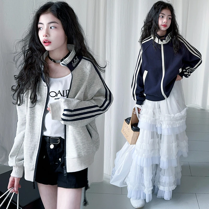 女童秋季百搭洋气新品中学生外穿宽松棒球服儿童时髦休闲开衫夹克