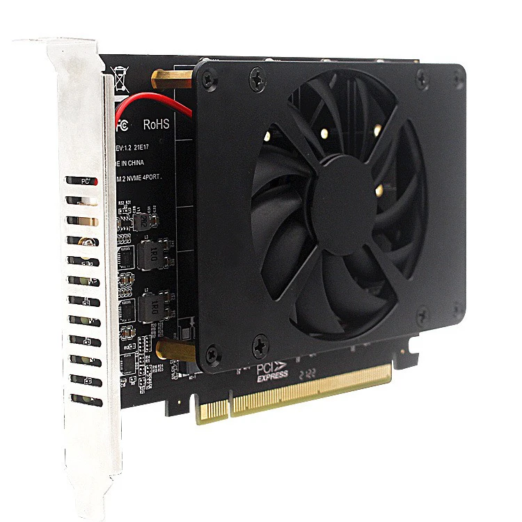 4盘位 扩展卡带风扇私膜m.2 M Key型SSD转PCIE卡带16XPCIE转nvme