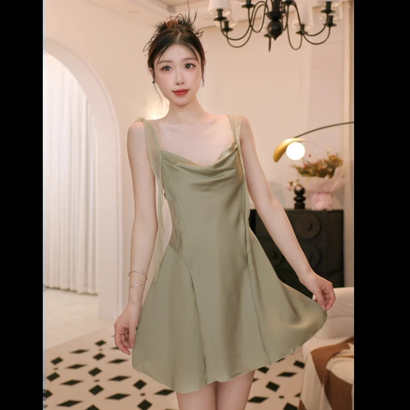 微风情书*性感御姐睡衣带胸垫女纯欲收腰显瘦吊带奶辣风睡裙女