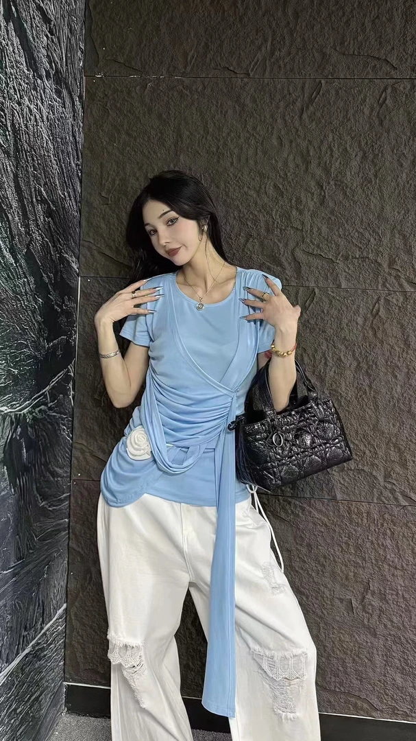 【千金小姐】千金风小众T恤休闲时尚显瘦夏季设计感宽松失序混搭风