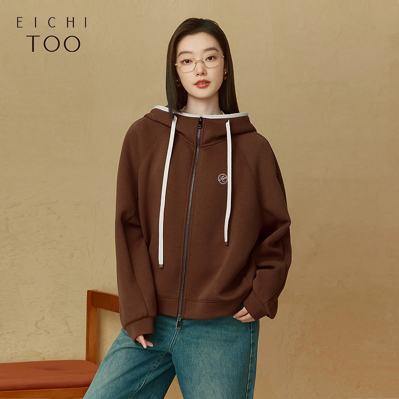 爱居兔撞色连帽卫衣女时尚显白夹克外套EWJAJ3P008A