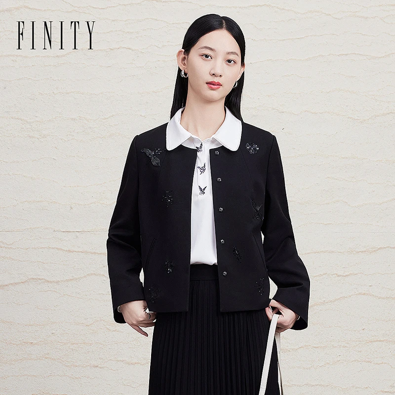 FINITY 短外套新款小香风珠绣设计长袖西装 F21X7C14W1