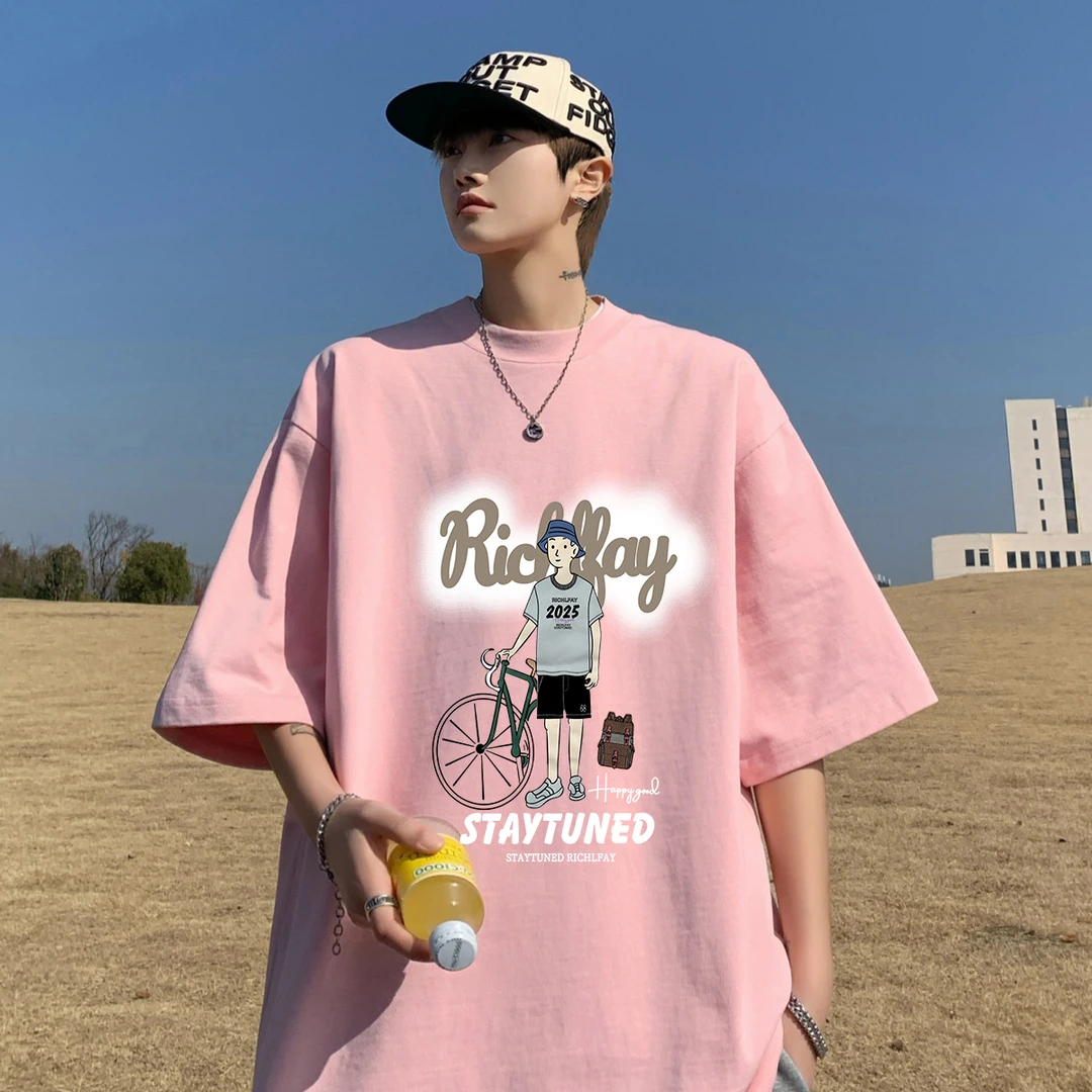 短袖t恤男士夏季休闲宽松纯棉半袖男款青少年印花潮牌体恤上衣服