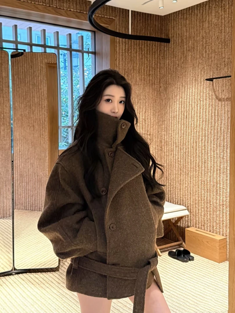 2025年度重磅金敏喜 lemair*同款翻领女毛呢子大衣美拉德外套